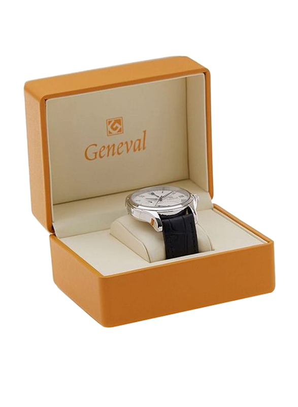 Geneval of Switzerland Analog Watch for Men with Leather Band. Water Resistant and Chronograph. GL1515WWB. Black-White/Silver