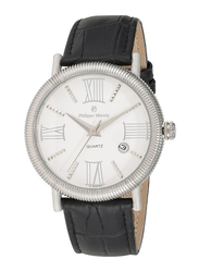 Philippe Moraly of Switzerland Analog Watch for Men with Leather Band. Water Resistant. L1371WWB. Black-White