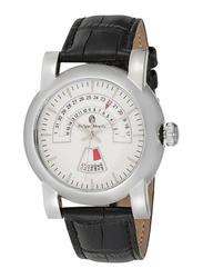 Philippe Moraly of Switzerland Analog Watch for Men with Leather Band. Water Resistant. L1463WWB. Black-Silver