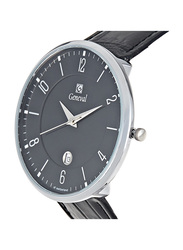 Geneval of Switzerland Analog Watch for Men with Leather Band. Water Resistant. GL1713WBB. Black-Silver/Black