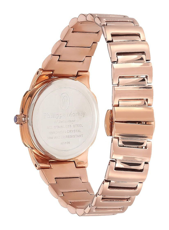 Philippe Moraly of Switzerland Analog Watch for Women with Stainless Steel Band. Water Resistant and Date Display. M1326RW. Rose Gold-White