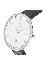 Geneval of Switzerland Analog Watch for Men with Leather Band. Water Resistant. GL1713WWB. Black-Silver/White