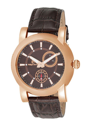 Philippe Moraly of Switzerland Analog Watch for Men with Leather Band. Water Resistant. L1423ROO. Brown-Black