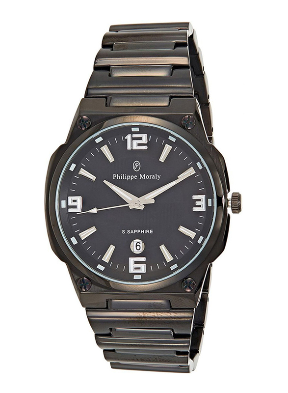 Philippe Moraly of Switzerland Analog Watch for Men with Stainless Steel Band. Water Resistant. M1325BB. Black