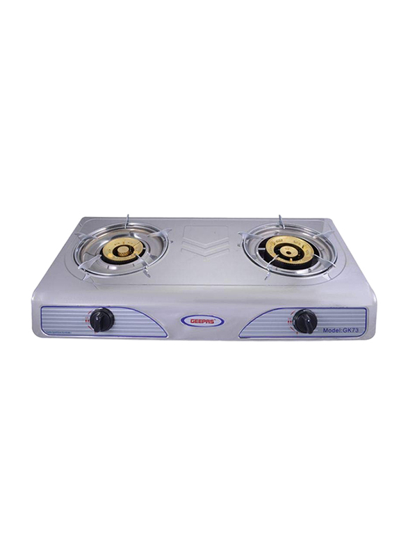 

Geepas Stainless Steel Double Gas Burner, Auto Ignition System, GK73, Silver