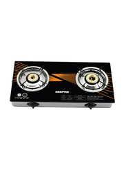 Geepas 2 Burner Gas Stove, with Stainless Steel Frame, Flame Failure Safety Device, GK6879, Black/Orange