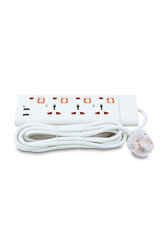 

Geepas GES5803 3 Way Extension Socket, 2 USB Port, 5 Meter Cable, White