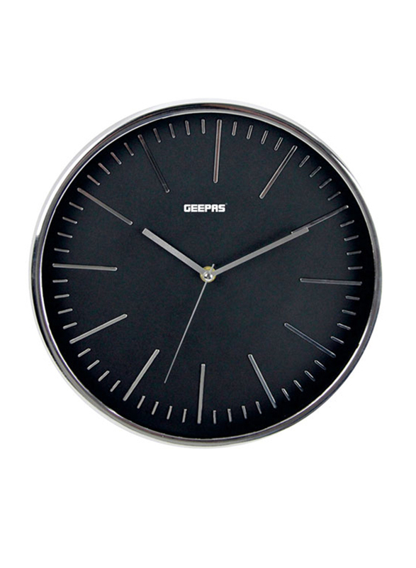 Geepas GWC26012 3D Silver Dial Wall Clock, Black/Grey
