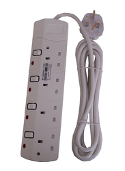 Geepas GES4084 4 Way Portable Multi Socket, with 3 Meter Cable, White