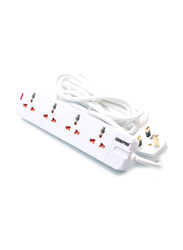 Geepas 13A 4 Way Extension Socket, 3 Meter Cable, GES58012, White
