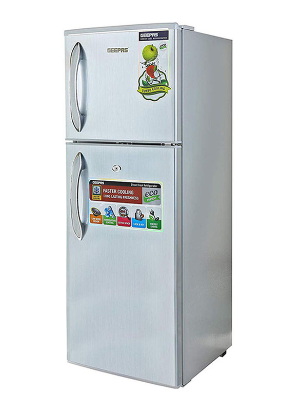 Geepas Double Door Refrigerator, 180L, GRF1856WPN, Silver