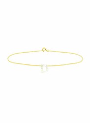 Vera Perla 18K Gold D Letter Chain Bracelet for Women, with Mother of Pearl, Gold/White
