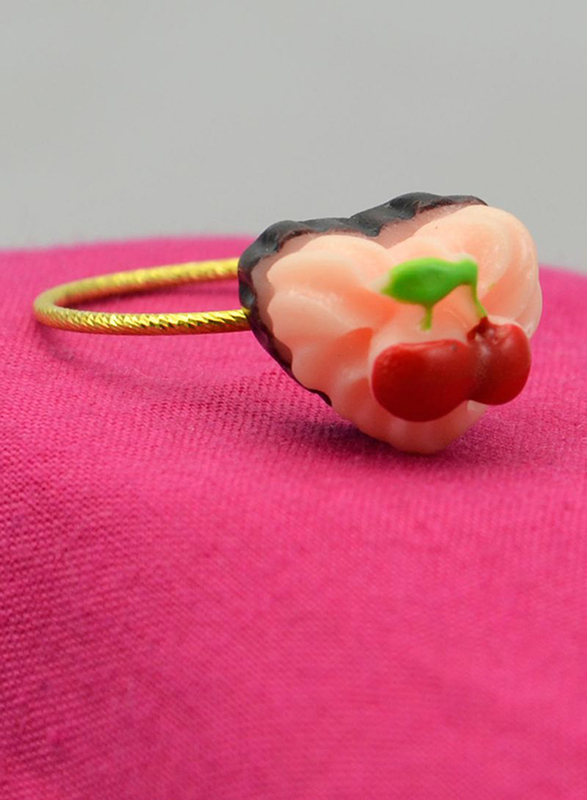 Vera Perla 18k Solid Yellow Gold Fashion Ring for Women, with Heart Shape Cupcake Cherry, Pink/Gold, 6US