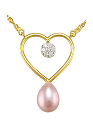 Vera Perla 18k Gold Heart Pendant Necklace for Women, with 0.07ct Genuine Diamonds and Pearl, Purple