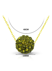Vera Perla 10K Solid Gold Pendant Necklace for Women, with 10 mm Crystal Ball, Green/Gold