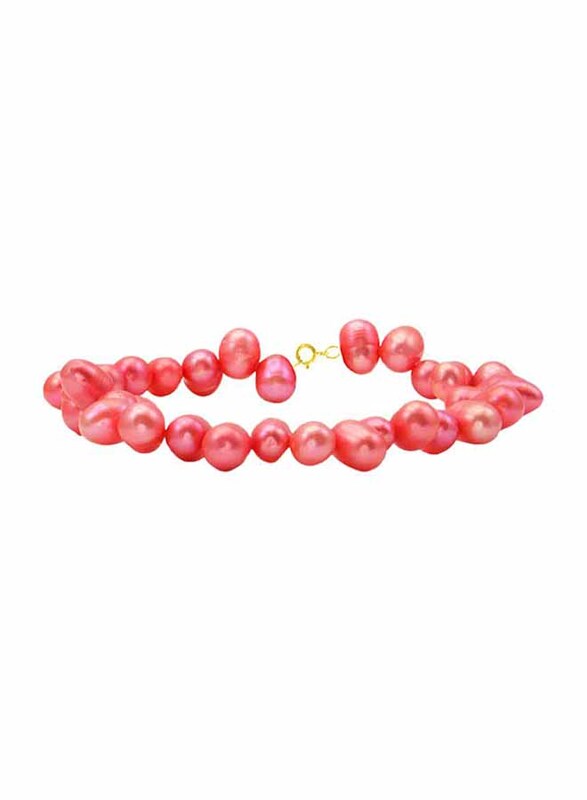 Vera Perla 10K Gold Strand Beaded Bracelet for Women, with Pearl Stone, Red