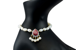 Vera Perla Aishwariya 18K Gold Beaded Bracelet for Women with 0.12ct Diamonds and 10mm Ruby Stone, White