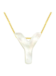 Vera Perla 18k Yellow Gold Y Letter Pendant Necklace for Women, with Mother of Pearl Stone, White/Gold
