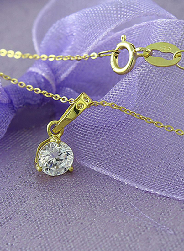 Vera Perla 18K Gold Solitaire Pendant Necklace for Women, with 0.10ct Cubic Zircon Stone, Clear/Gold