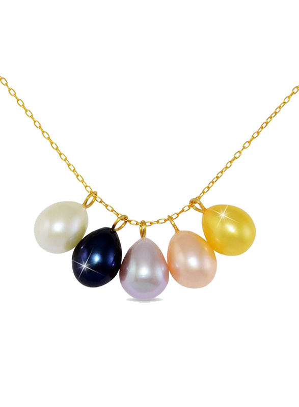 Vera Perla 10K Gold Necklace for Women, with 5 Pearls Stone Pendant, Multicolor