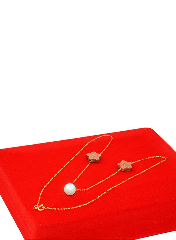 Vera Perla 18K Gold Chain Necklace for Women, with Star Sunstones & Pearl Stone, Red/Gold/White