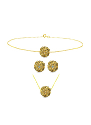 Vera Perla 3-Pieces 10K Solid Gold Earring, Bracelet and Necklace Set for Women, with Necklace, Bracelet and Earrings, with 10 mm Crystal Ball, Gold
