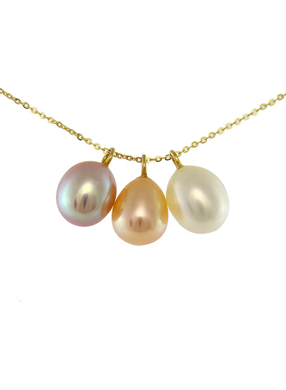 Vera Perla 18k Yellow Gold Chain Necklace for Women, with Freshwater Pearl Pendant, Multicolour