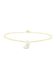 Vera Perla 18K Gold Chain Bracelet for Women, with Crescent Shape Mother of Pearl Stone, Gold/White