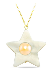 Vera Perla 18K Solid Yellow Gold Simple Pendant Necklace for Women with 6-7mm Mother of Pearl Star Shape, White/Gold