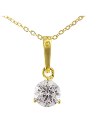 Vera Perla 18K Gold Solitaire Pendant Necklace for Women, with 0.10ct Cubic Zircon Stone, Clear/Gold