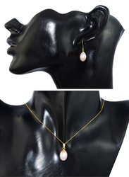 Vera Perla 2-Pieces 18K Gold Jewellery Set for Women, with Necklace & Earrings, with Diamond & Pearl Stone, Gold/Purple