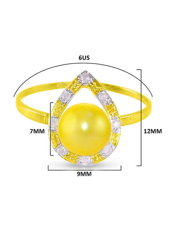 Vera Perla 18K Solid Gold Drop Fashion Ring for Women, with Diamonds and 7mm Pearl, Gold/Silver/Yellow, 6 US