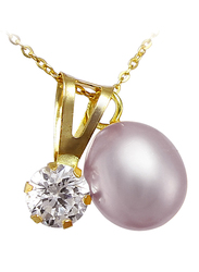 Vera Perla 18K Gold Solitaire Pendant Necklace for Women, with Pearl & Cubic Zirconia Stone, Purple/Gold