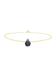 Vera Perla 18K Gold Chain Bracelet for Women, with Drop Shape Mother of Pearl Stone, Gold/Green