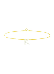 Vera Perla 18K Gold K Letter Chain Bracelet for Women, with Mother of Pearl, Gold/White