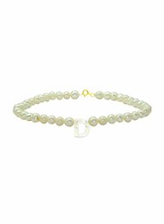 Vera Perla 10K Gold Strand Beaded Bracelet for Women, with Letter D Mother of Pearl and Pearl Stone, White