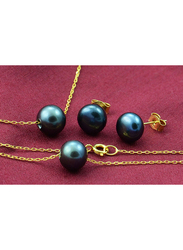 Vera Perla 3-Pieces 10K Gold Jewellery Set for Women, with Necklace, Bracelet & Earrings, with Pearl Stone, Gold/Black