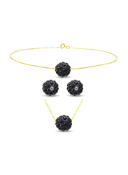 Vera Perla 3-Pieces 10K Solid Jewellery Set for Women, with Necklace, Bracelet and Earrings, with 10 mm Crystal Ball, Gold/Purple