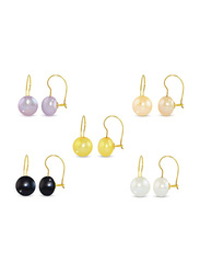 Vera Perla 5-Pieces 10K Gold Button Earrings for Women, with Pearls Stone, Multicolor