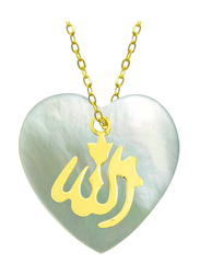 Vera Perla 18K Gold Necklace for Women, with Mother of Pearl Heart Allah Pendant, Jade/Gold