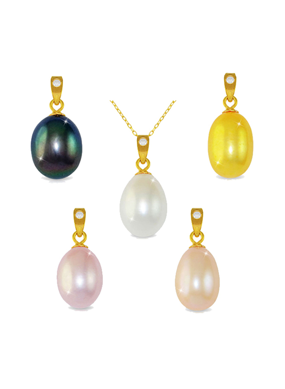 Vera Perla 18K Gold Interchangeable Pendant Necklace for Women, with Diamond & 5 Pearl Stones, Multicolor