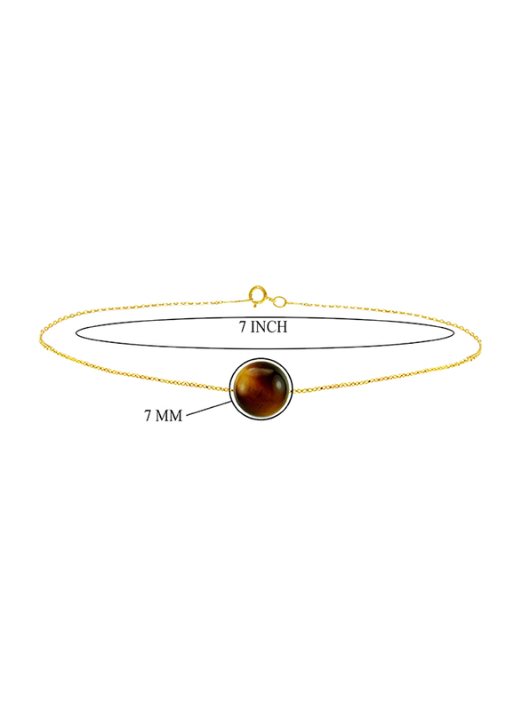 Vera Perla 10k Gold Simple Chain Bracelet for Women with 7mm Tiger Eye Stone, Gold