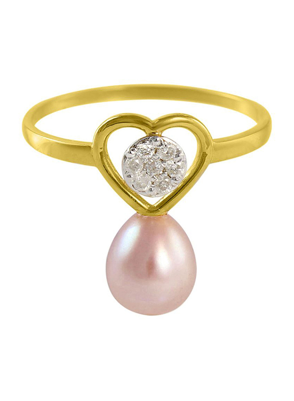 Vera Perla 18k Yellow Gold Heart Promise Ring for Women, with 0.07 ct Diamond and Pearl, Purple, US 7