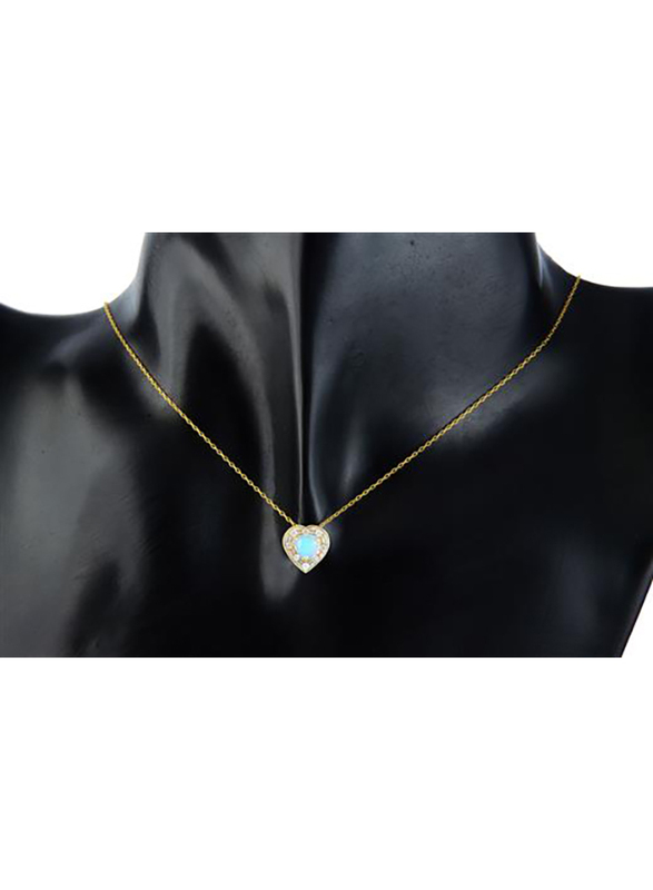 Vera Perla 18K Gold Pendant Necklace for Women, with 0.08ct Diamonds & Opal Stone, Gold/Light Blue