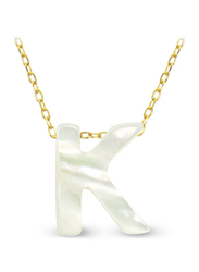 Vera Perla 18K Gold Pendant Necklace for Women with K Letter Shape Mother of Pearl Pendant, White/Gold