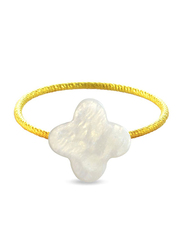 Vera Perla 18k Gold Fashion Rings for Women, with Plum Flower Shape Mother of Pearl Stone, White/Gold, US 6