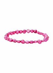 Vera Perla Elastic Stretch Bracelet for Women, with Pearl Stone, Pink