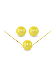 Vera Perla 2-Pieces 10K Gold Jewellery Set for Women, with Necklace & Earrings, with Pearl Stone, Gold