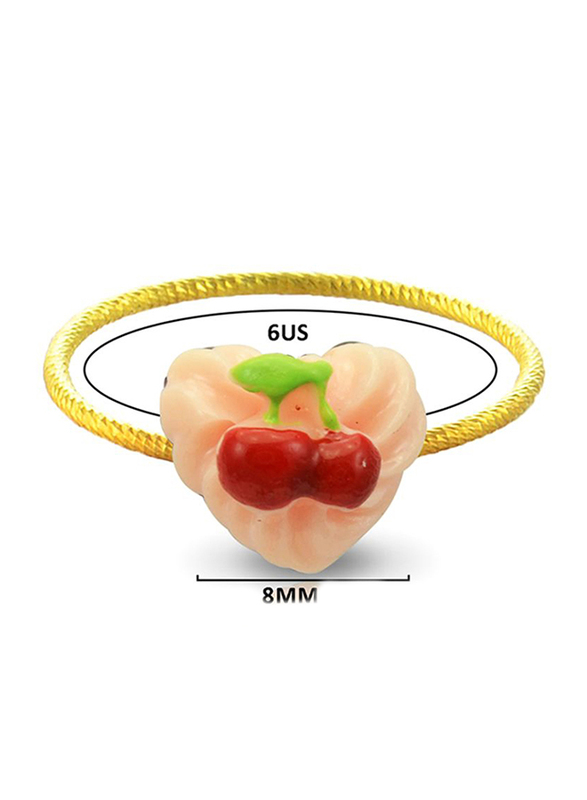 Vera Perla 18k Solid Yellow Gold Fashion Ring for Women, with Heart Shape Cupcake Cherry, Pink/Gold, 6US