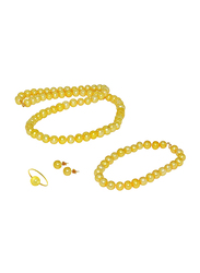 Vera Perla 4-Pieces 18K Gold Strand Jewellery Set for Women, with Pearls Stone, Necklace, Bracelet, Earrings and Ring, Gold